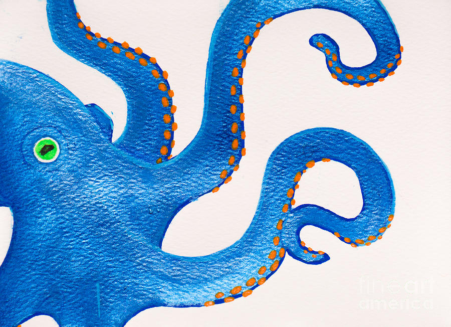 Blue octopus Painting by Stefanie Forck