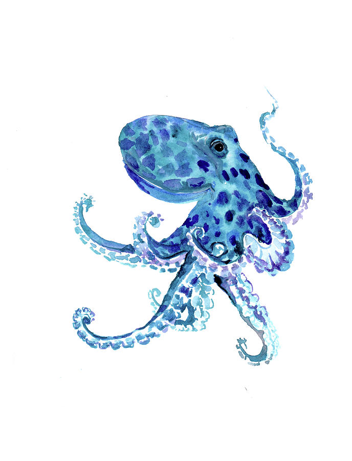 Blue Octopus Painting by Suren Nersisyan