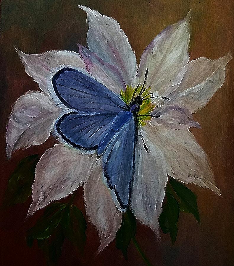 Butterfly Painting - Blue on White by Sandra Maddox