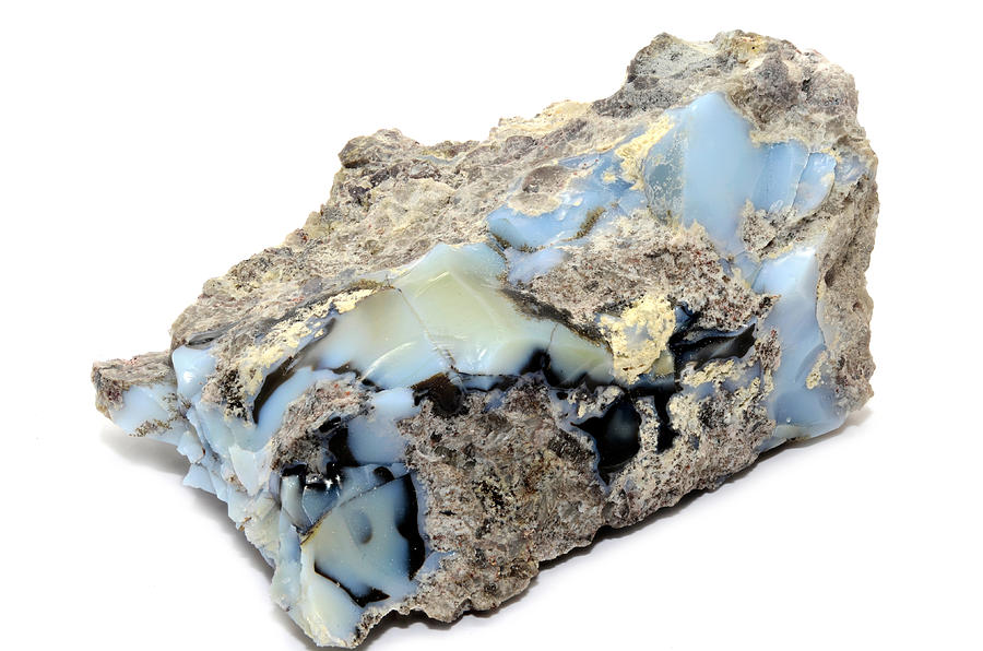 Nature Photograph - Blue Opal specimen isolated on white by Stela Knezevic