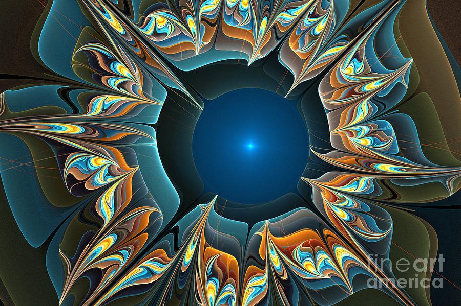 Abstract Digital Art - Blue Orange Flower by Kim Sy Ok