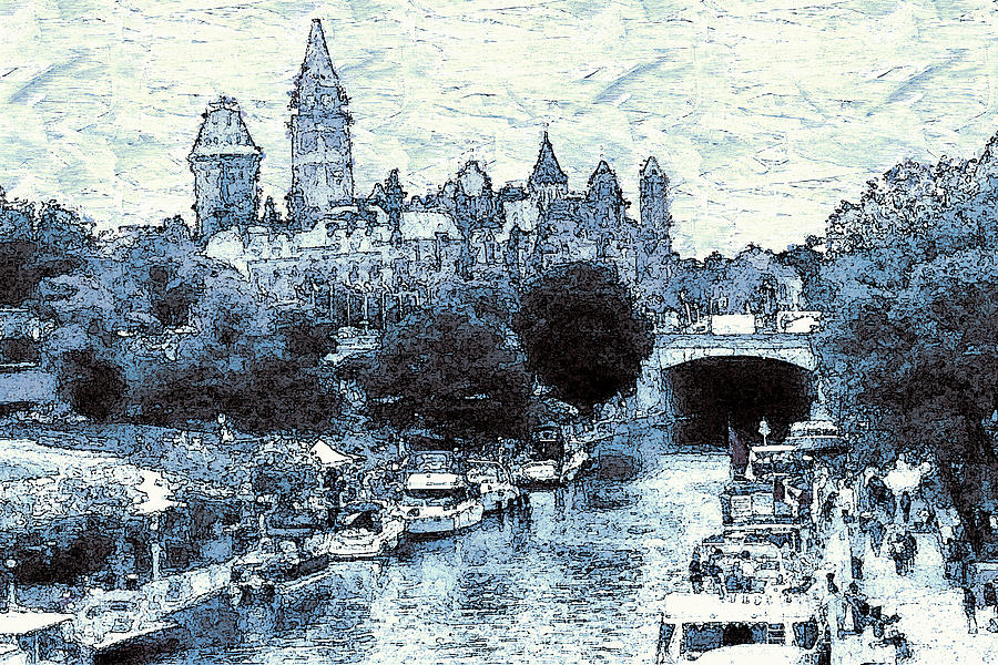 Blue Ottawa Skyline Water Color Drawing by Peter Potter