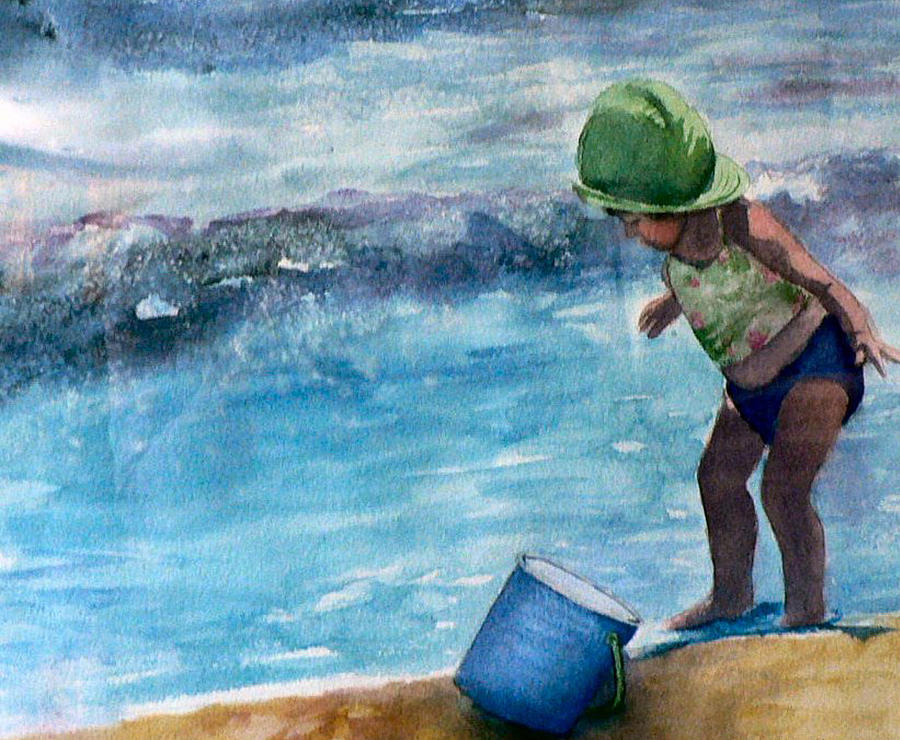Girl Painting - Blue Pail by Lynne Atwood Girl Painting - Blue Pail by Lynne Atwood