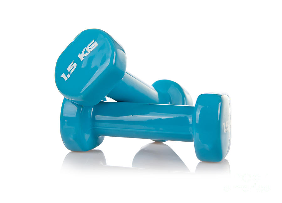 Blue PCV dumbbells sport accessory Photograph by Arletta Cwalina