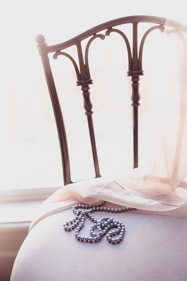 Pearls Photograph - Blue Pearls on Chair by Rebecca Cozart