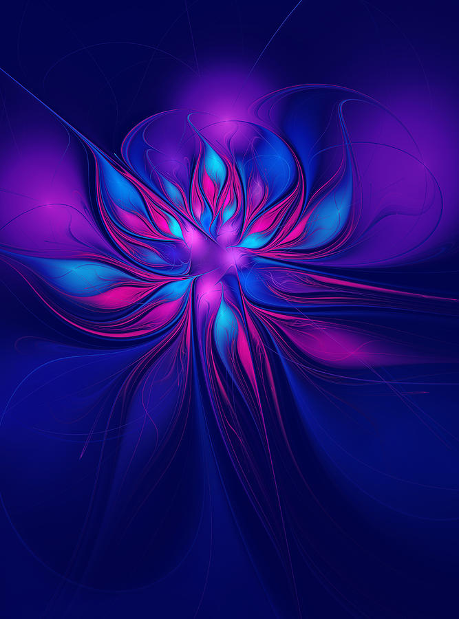 Abstract Digital Art - Blue Pink Fantasy Flower by Anna Bliokh