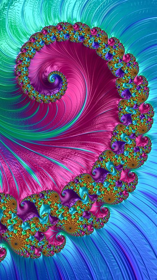 Abstract Digital Art - Blue Pink Spiral Fractal by Mo Barton