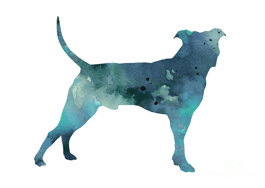 Abstract Painting - Blue pit bull watercolor art print painting by Joanna Szmerdt