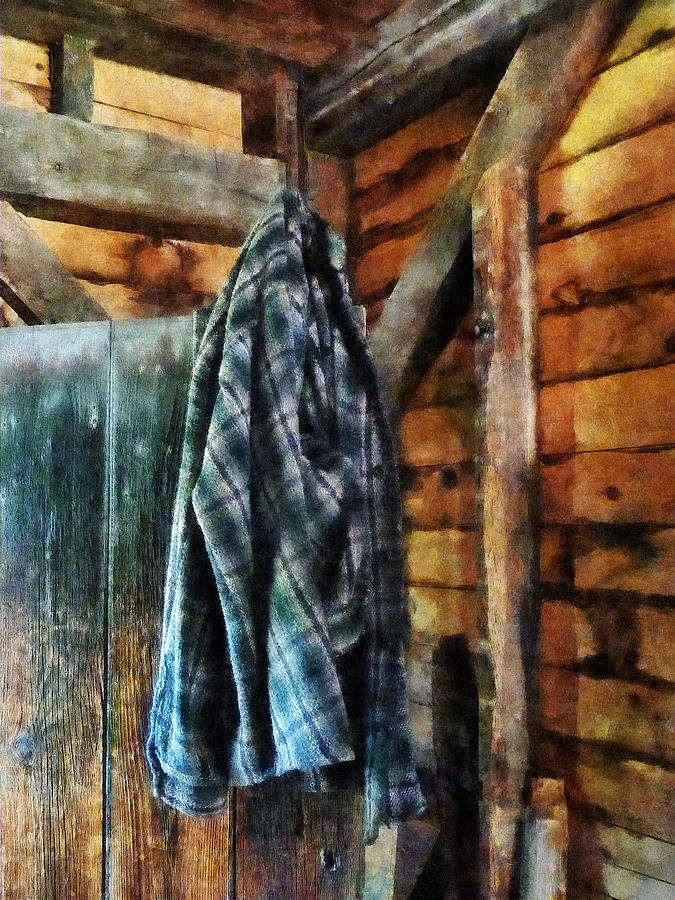 Vintage Photograph - Blue Plaid Jacket in Cabin by Susan Savad