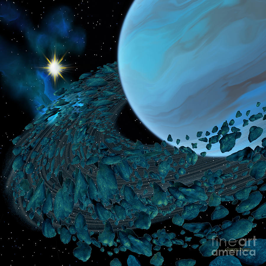 Interstellar Painting - Blue Planet with Rings by Corey Ford