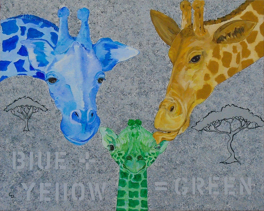 Giraffe Painting - Blue Plus Yellow Equal Green by Georgia Donovan
