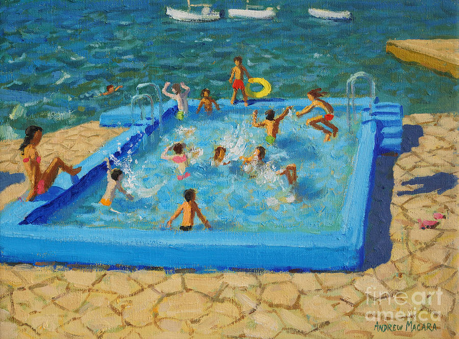 Boat Painting - Blue pool, Vrsar, Croatia by Andrew Macara