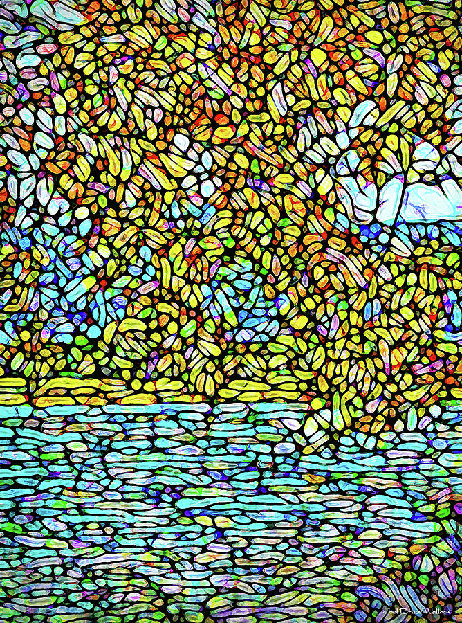 Blue Pool With Autumn Leaves - Flora Abstract Digital Art by Joel Bruce Wallach