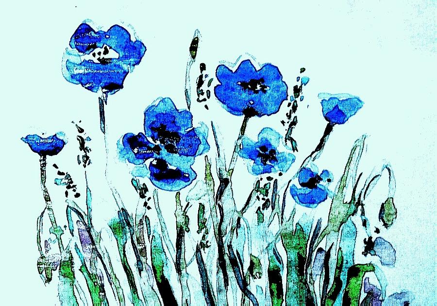 Blue poppies  Drawing by Hae Kim