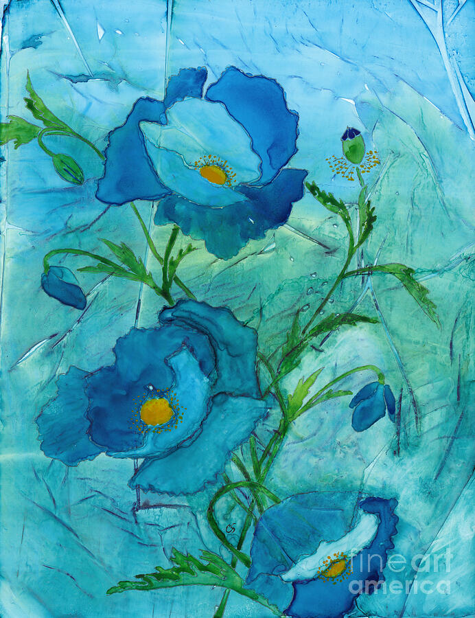 Blue Poppies, Watercolor On Yupo Painting