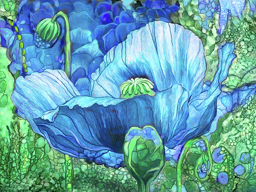 Blue Poppy Garden Mixed Media by Carol Cavalaris