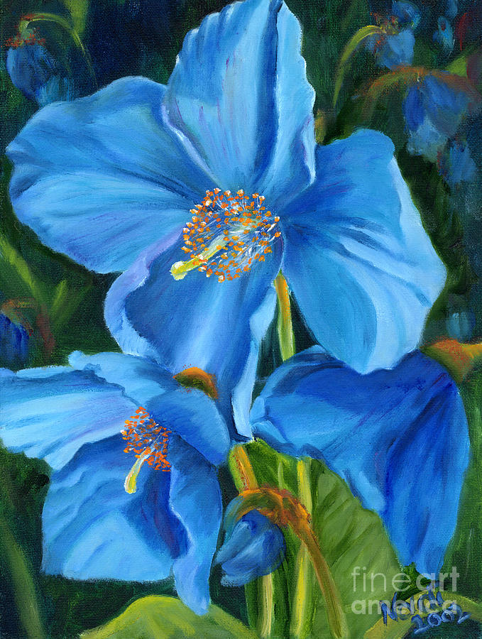 Blue Poppy Painting by Renate Nadi Wesley