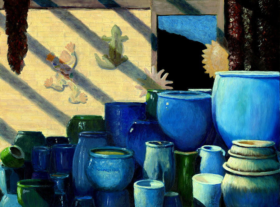 Blue Pots Painting by Karyn Robinson