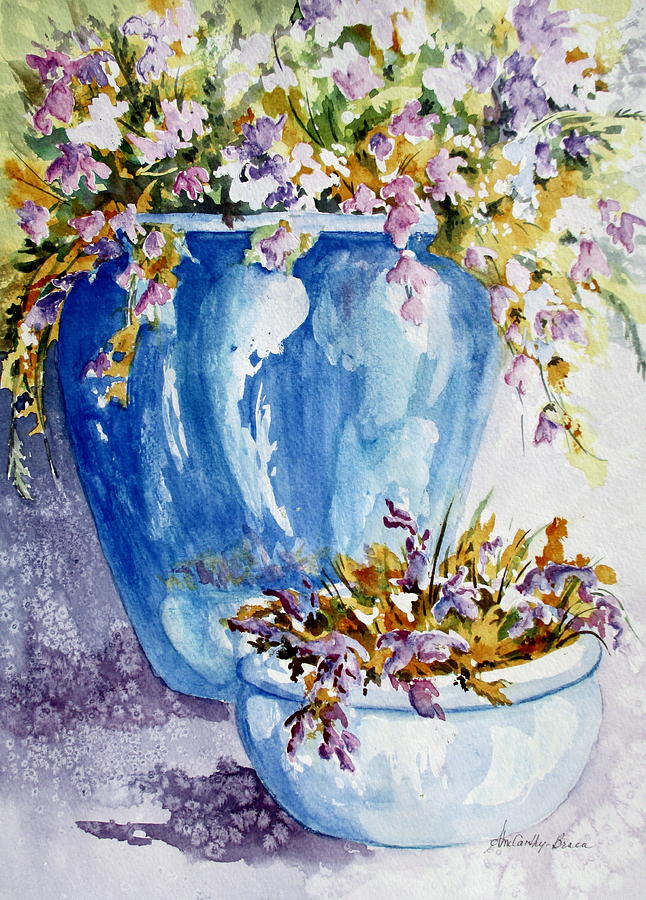 Blue Pottery Planter Painting by April McCarthy-Braca