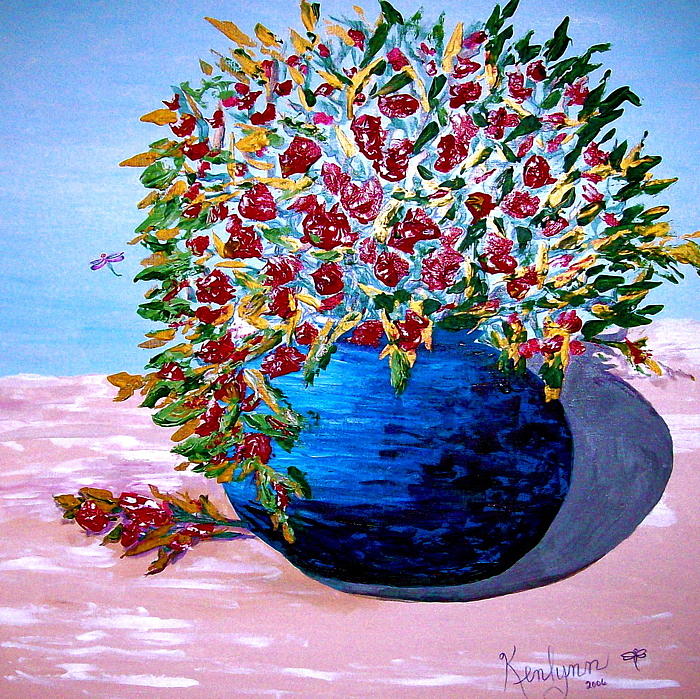 Blue Pottery with Flowers Painting by Kenlynn Schroeder