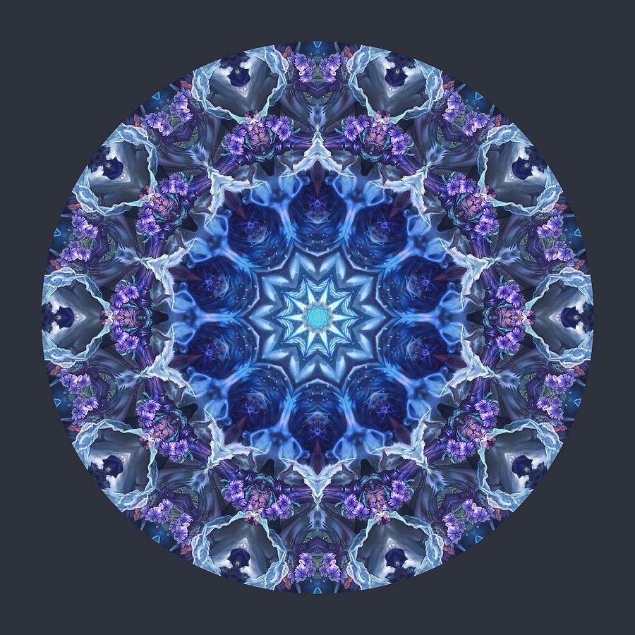 Abstract Digital Art - Blue Purple Ice Flower Kaleidoscope by Mark Tripp