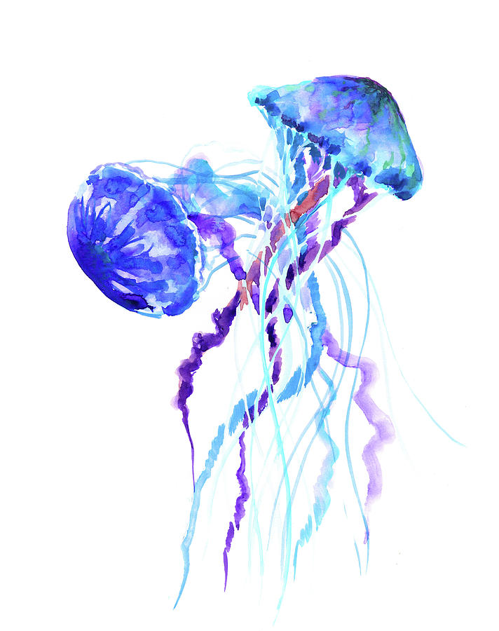 Blue Purple Jellyfish Artwork design Painting by Suren Nersisyan