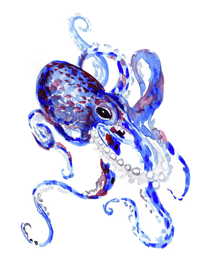 Octopus Painting - Blue Purple Octopus by Suren Nersisyan