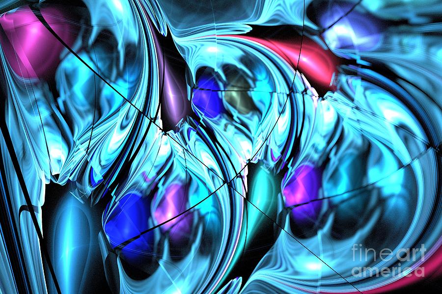 Abstract Digital Art - Blue Purple Ridges by Kim Sy Ok