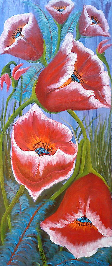 Blue Purple Sky Red Poppies 1 Painting by James Dunbar