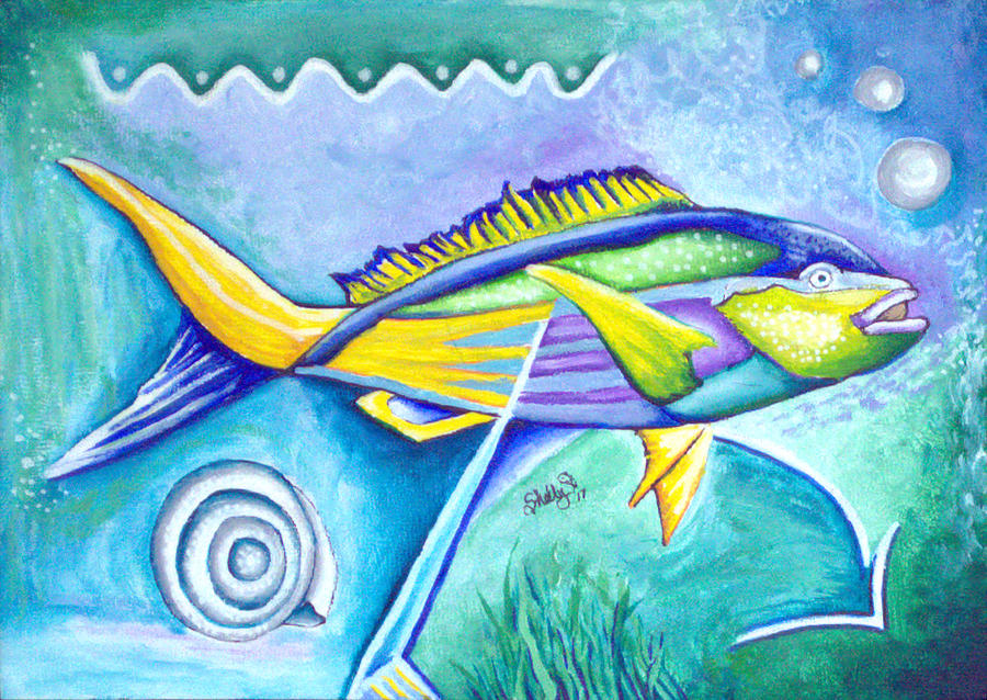 Blue, Purple, Yellow Rainbow Fish Painting by Shelly Tschupp