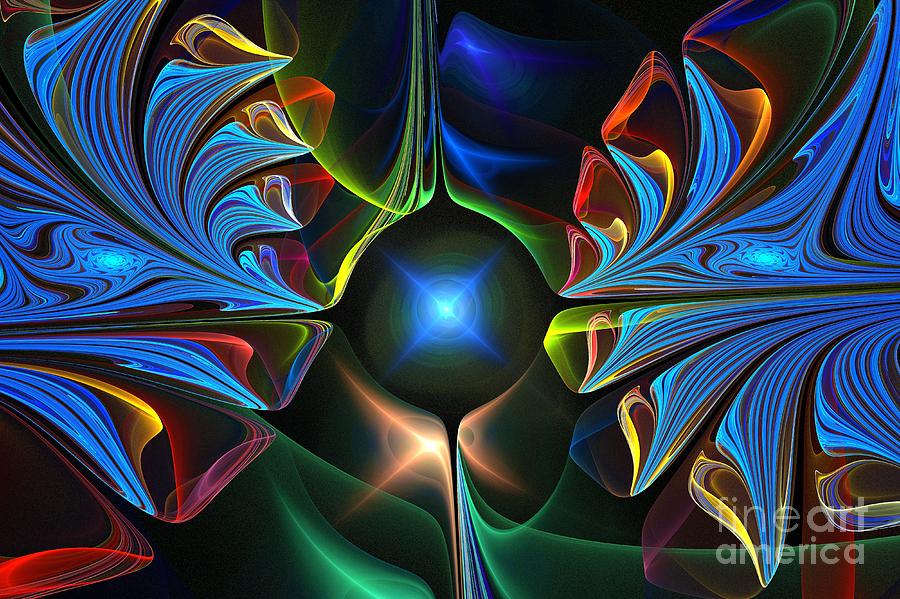 Abstract Digital Art - Blue Rainbow Fronds by Kim Sy Ok