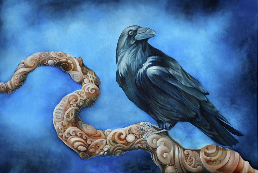 Blue Raven Painting by Sabrina Motta