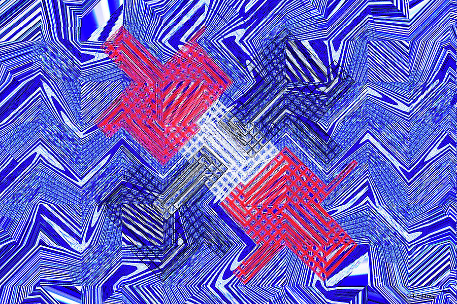 Blue Red And White Janca Abstract Panel Digital Art by Tom Janca