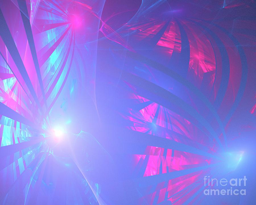Abstract Digital Art - Blue Red Fronds by Kim Sy Ok