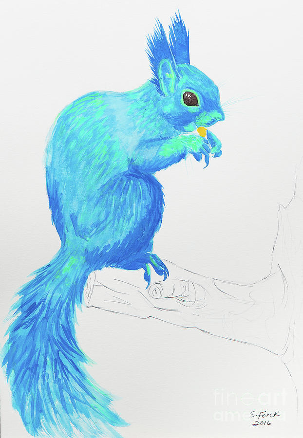 Blue red squirrel Painting by Stefanie Forck