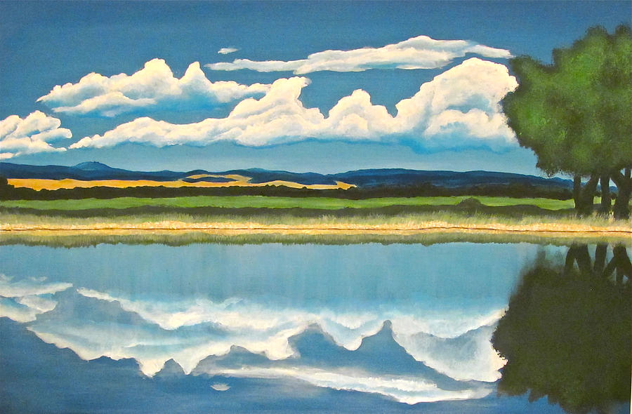 Blue Reflections on Dodd Reservoir  Painting by Renee Noel
