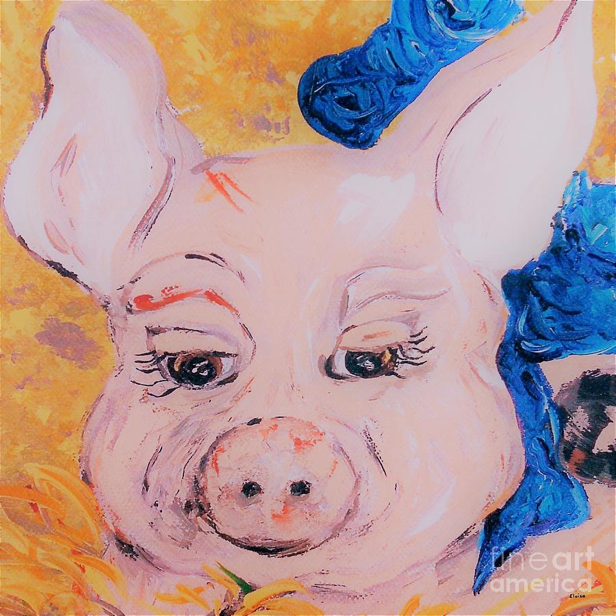 Blue Ribbon Pig Painting by Eloise Schneider Mote