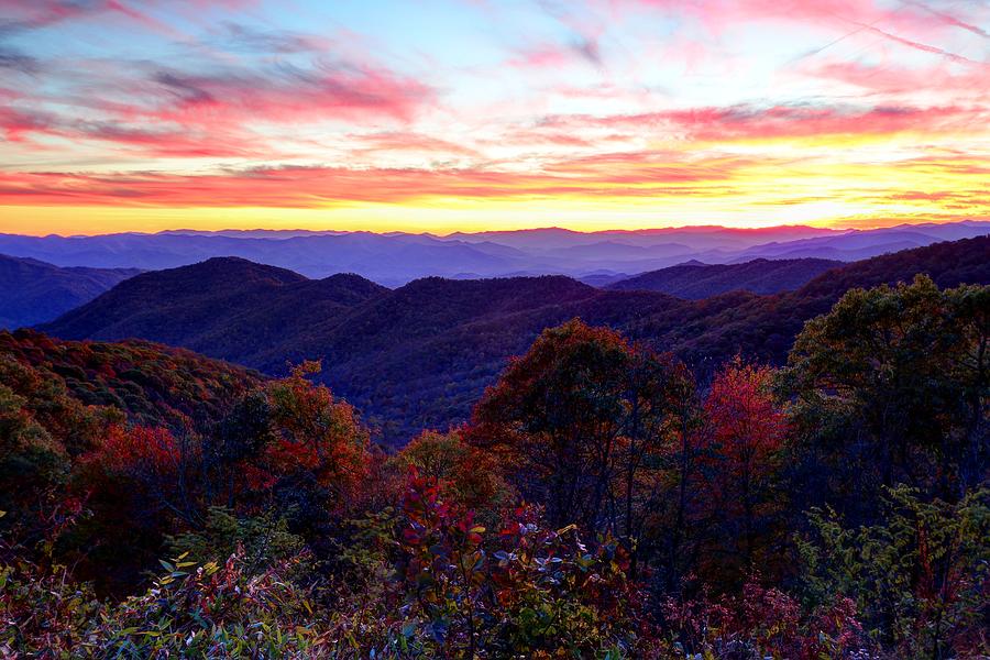 Blue Ridge Autumn Sunset Photograph by Carol Montoya