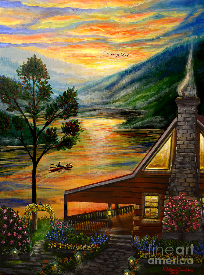 Blue Ridge Mountain Lakeside Cabin Painting by Pat Davidson