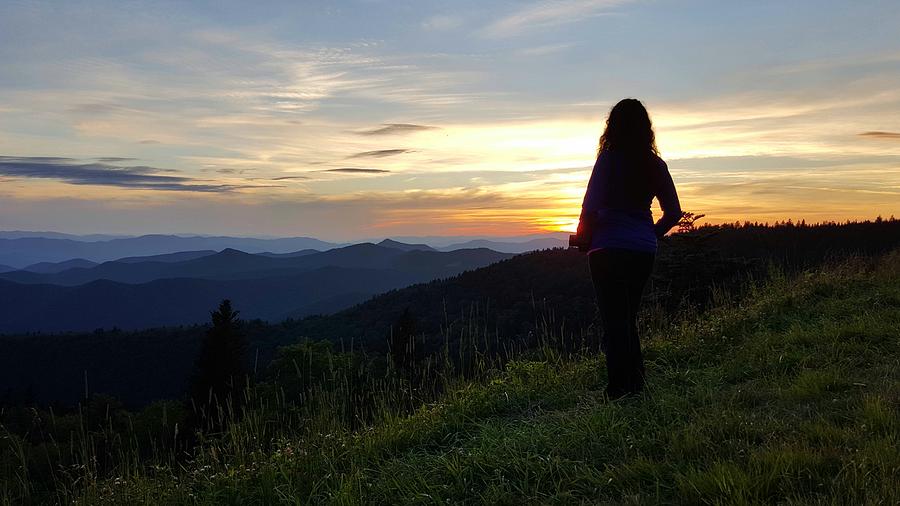 Blue Ridge Mountain Sunset and Female Silhouette Photograph by William Slider