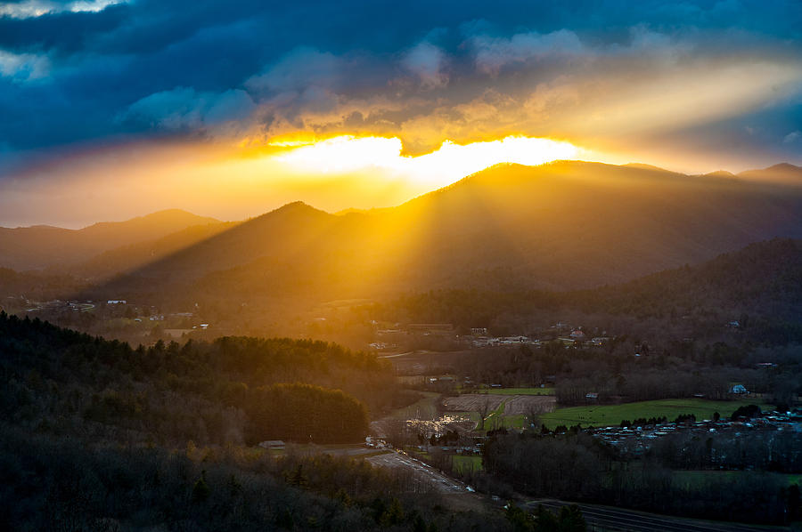 Sunset Photograph - Blue Ridge Mountains GA - Sky Valley Light Show by Robert Stephens