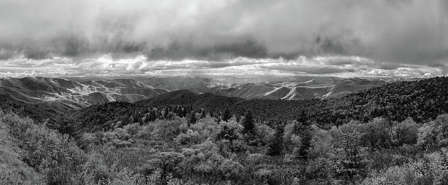 Mountain Photograph - Blue Ridge Mountains Panorama in BW by Dan Carmichael