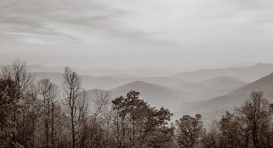 Black And White Photograph - Blue Ridge Panorama Sepia by Joni Eskridge