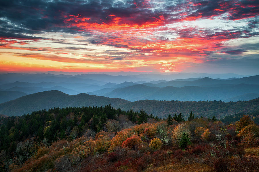 Blue Ridge Parkway Autumn Sunset Scenic Landscape Asheville NC Photograph by Dave Allen