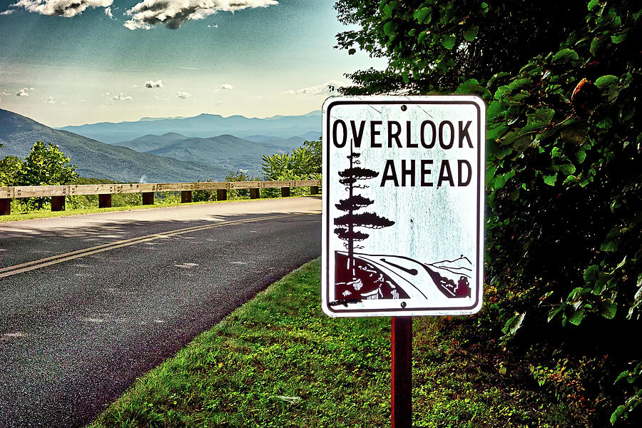 Blue Ridge Parkway Overlook Ahead Sign Photograph by Alex Grichenko