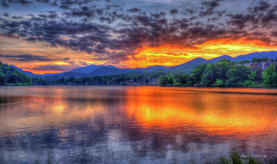 Blue Ridges Lake Junaluska Sunset Great Smoky Mountains Art Photograph by Reid Callaway