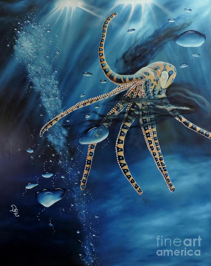 Blue Ring Octopus Painting