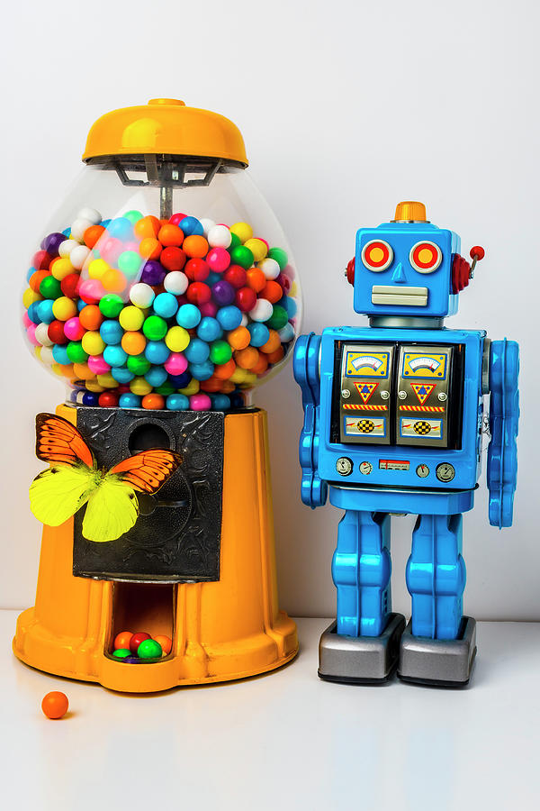 Blue Robot And Bubblegum Machine Photograph by Garry Gay