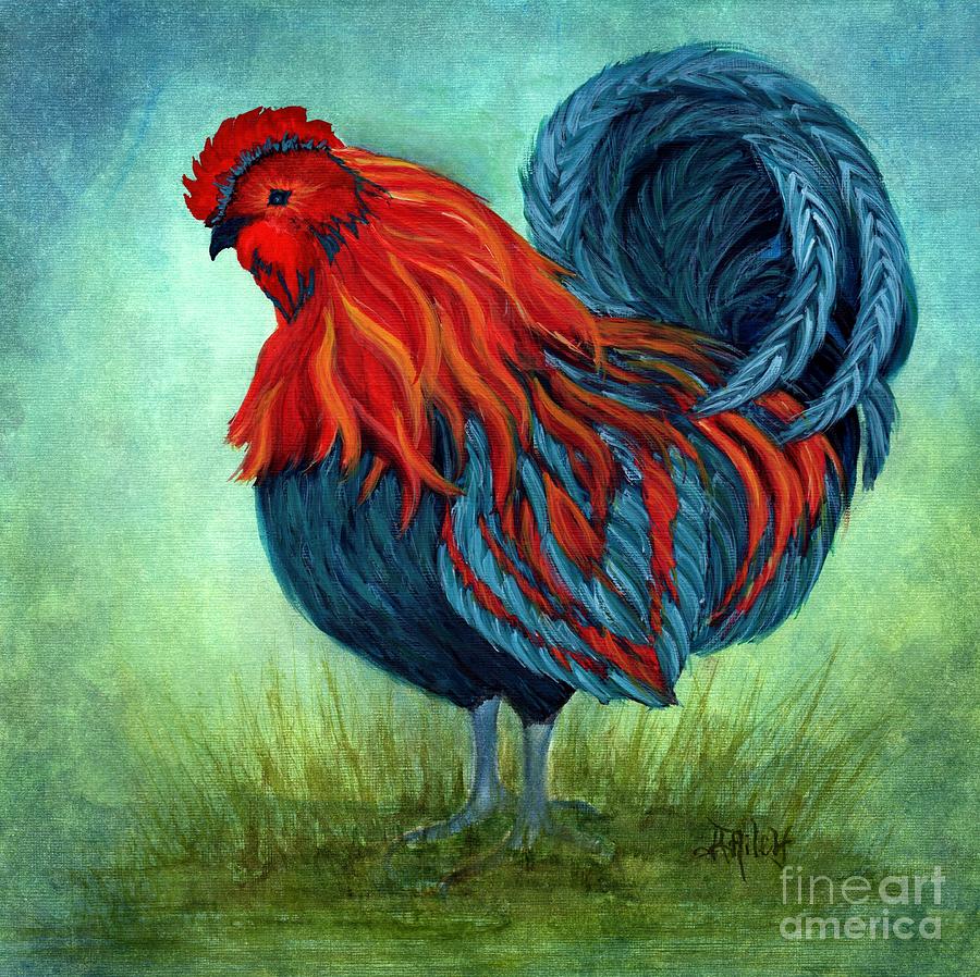 Blue Roo - Rooster Painting by Janine Riley