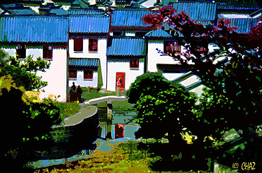 Blue Roofs and a Red Door Painting by CHAZ Daugherty